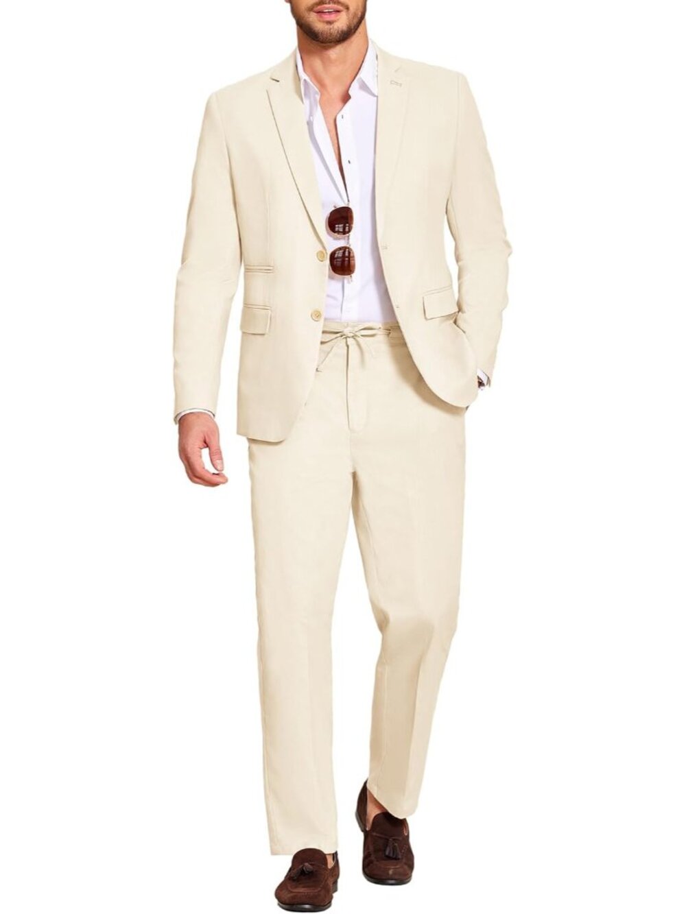 Men's 2 Piece Linen Suits Set Casual Lightweight Linen Suit Blazer Jacket and Pa